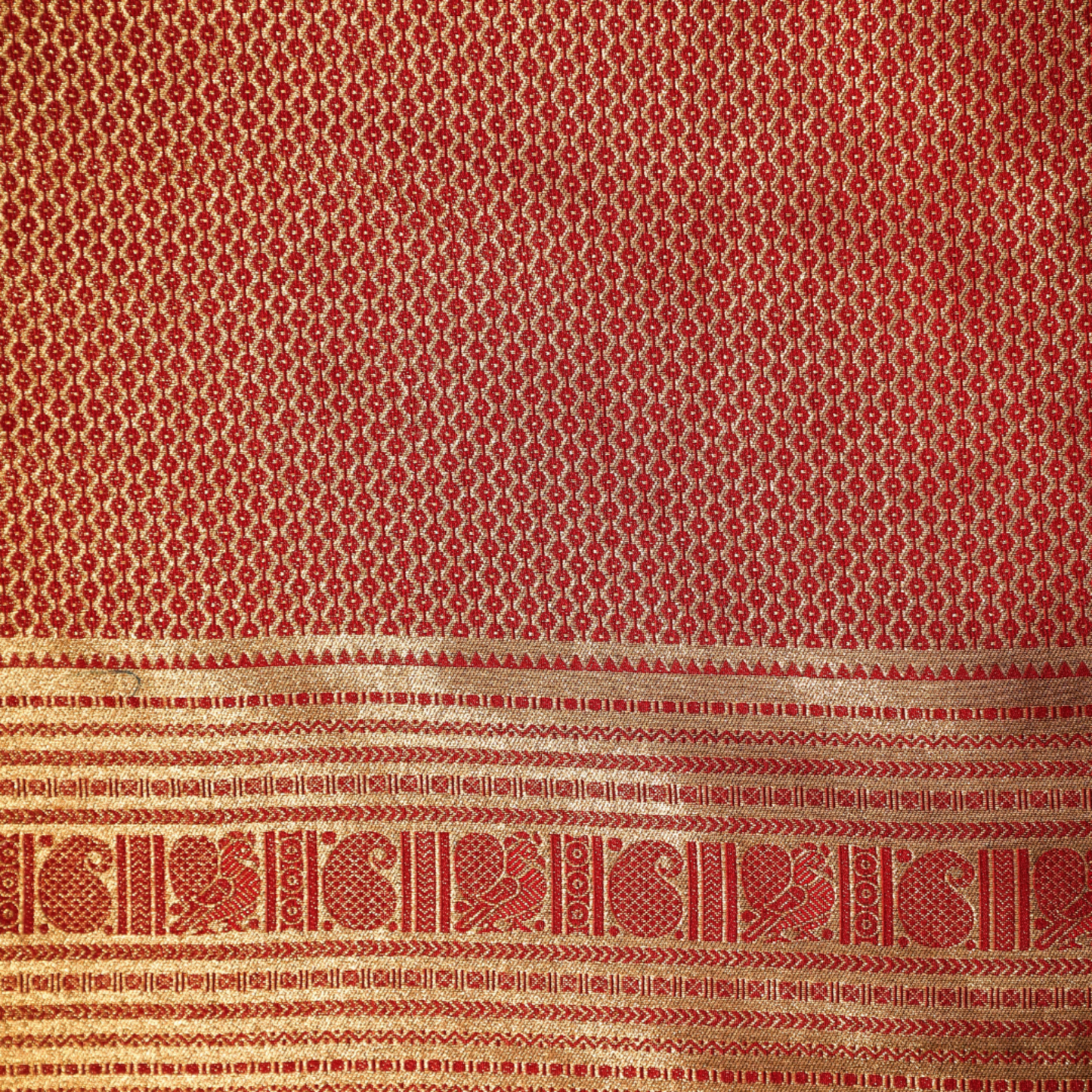 Luxurious red Katan Silk Saree with golden border