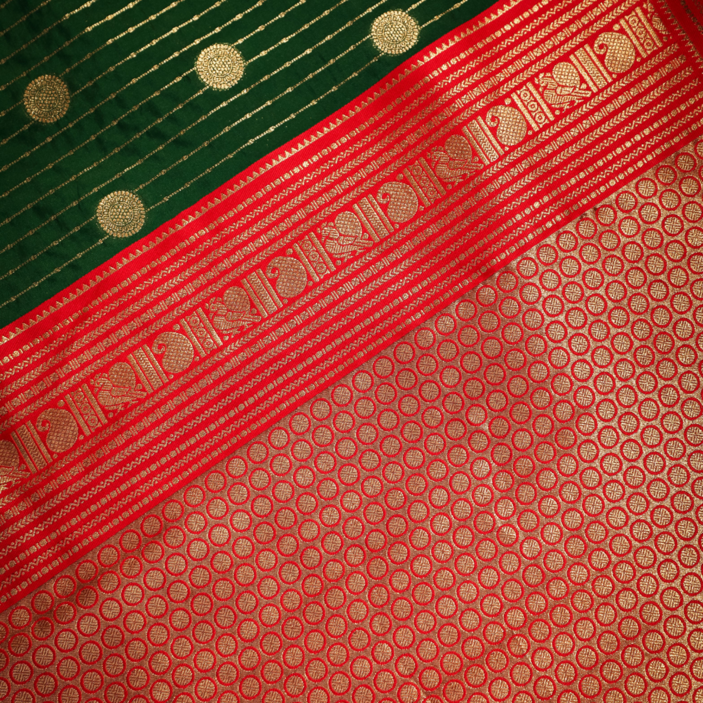Luxurious red Katan Silk Saree with golden border
