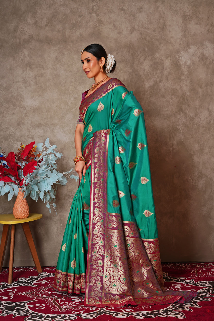 Champagne Gold Kantan Silk Saree with Designer Pallu