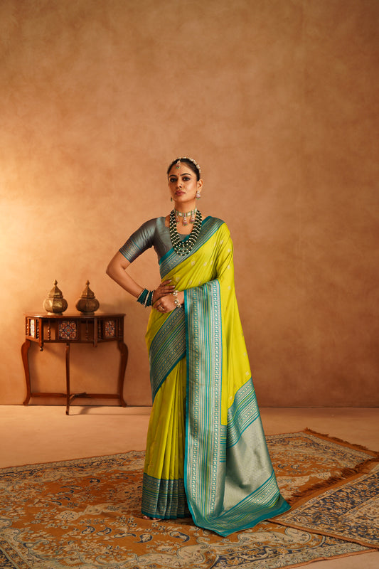 Luxury Semi Paithani Katan Silk Saree with Elegant Anmol Jari – Jagmohini - Jagmohini