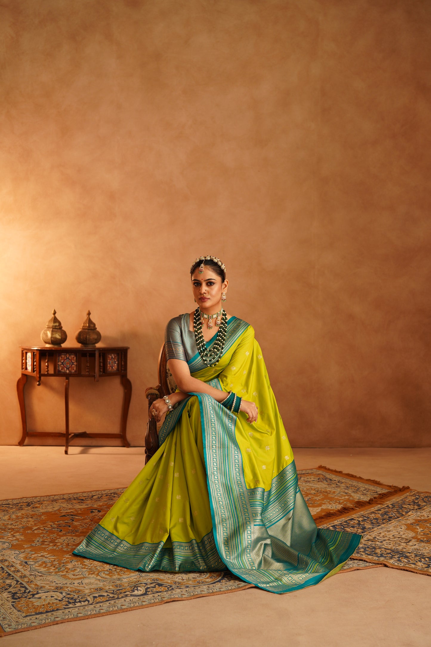 Luxury Semi Paithani Katan Silk Saree with Elegant Anmol Jari – Jagmohini - Jagmohini