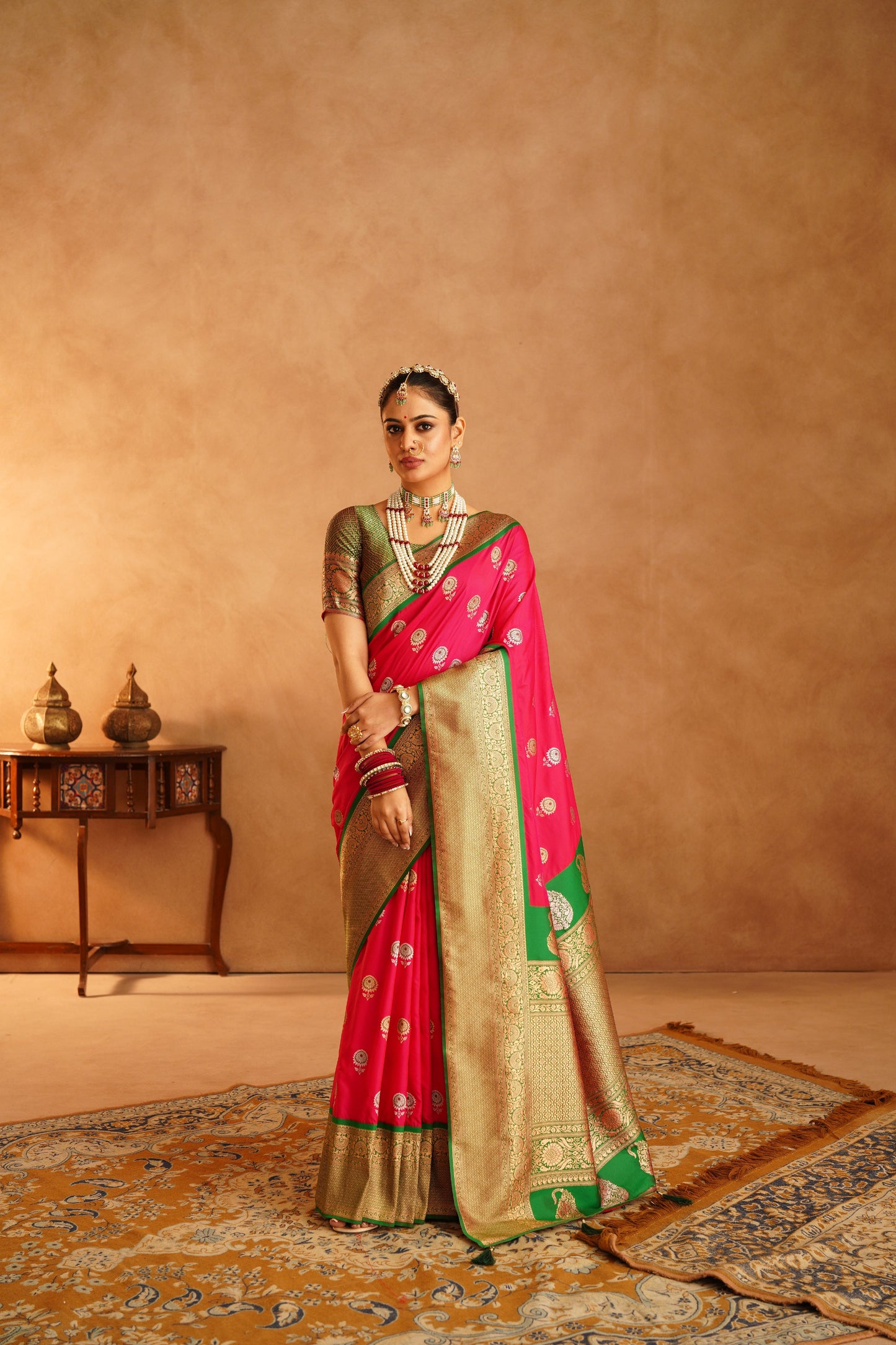 Bridal Katan Silk Saree with detailed craftsmanship