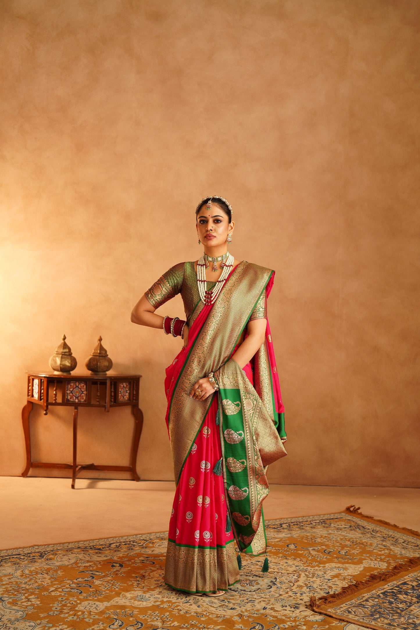 Bridal Katan Silk Saree with detailed craftsmanship
