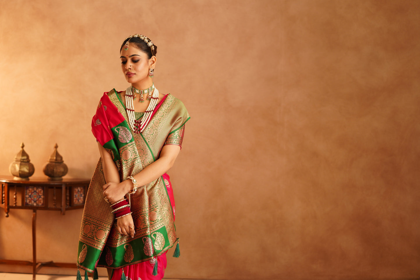 Bridal Katan Silk Saree with detailed craftsmanship