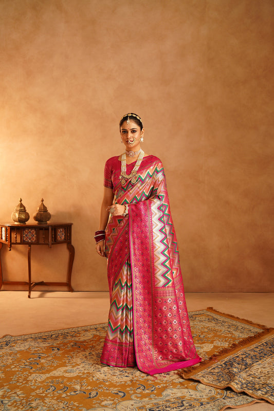 Bridal Dharmavaram silk saree with contrasting pallu and vibrant colors