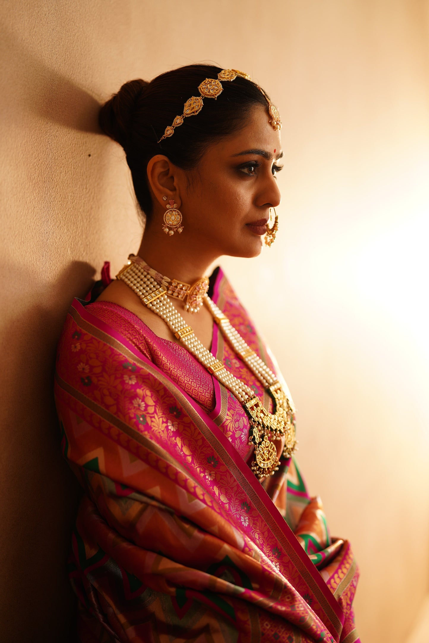 Bridal Dharmavaram silk saree with contrasting pallu and vibrant colors