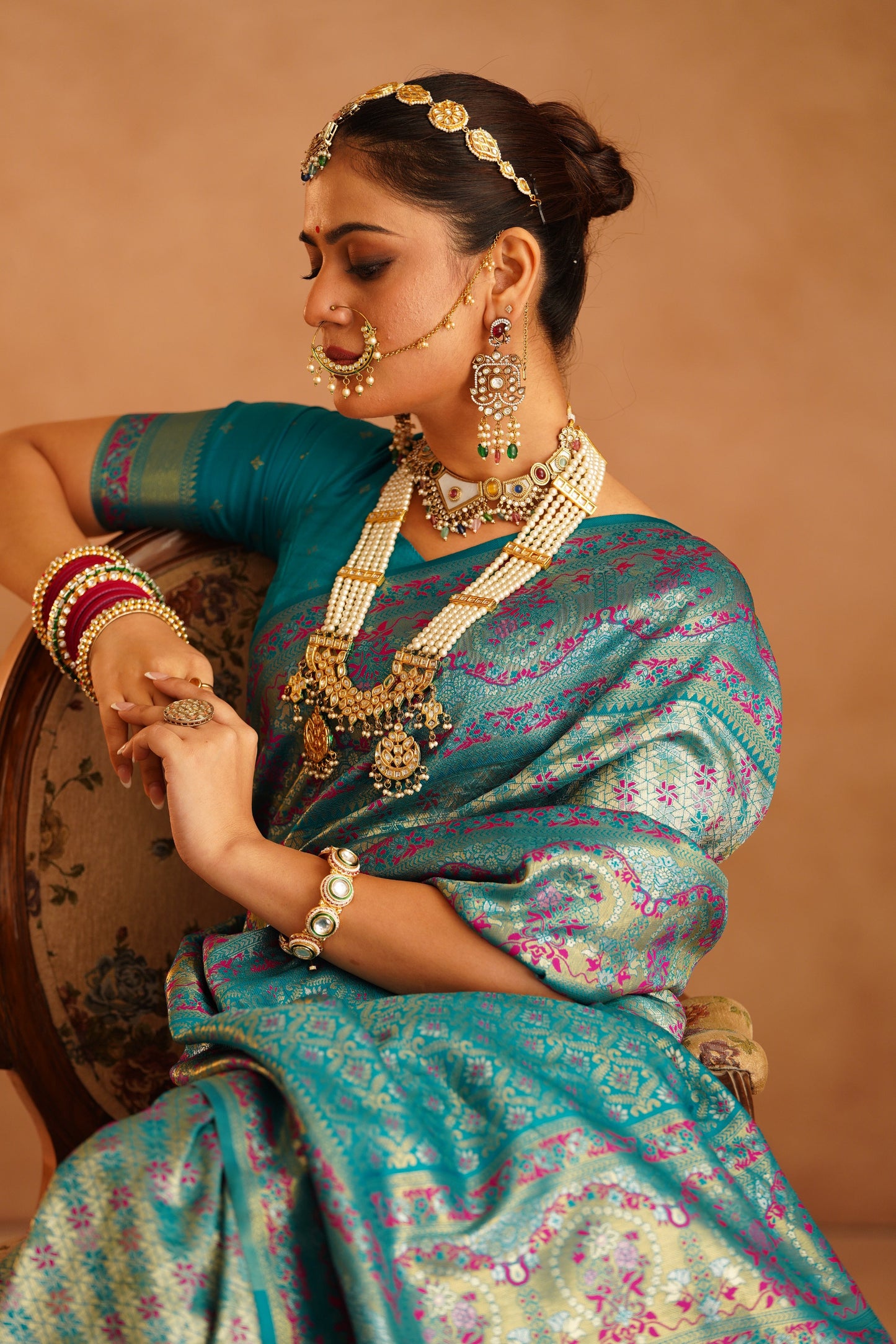 Traditional Dharmavaram silk saree with rich zari borders