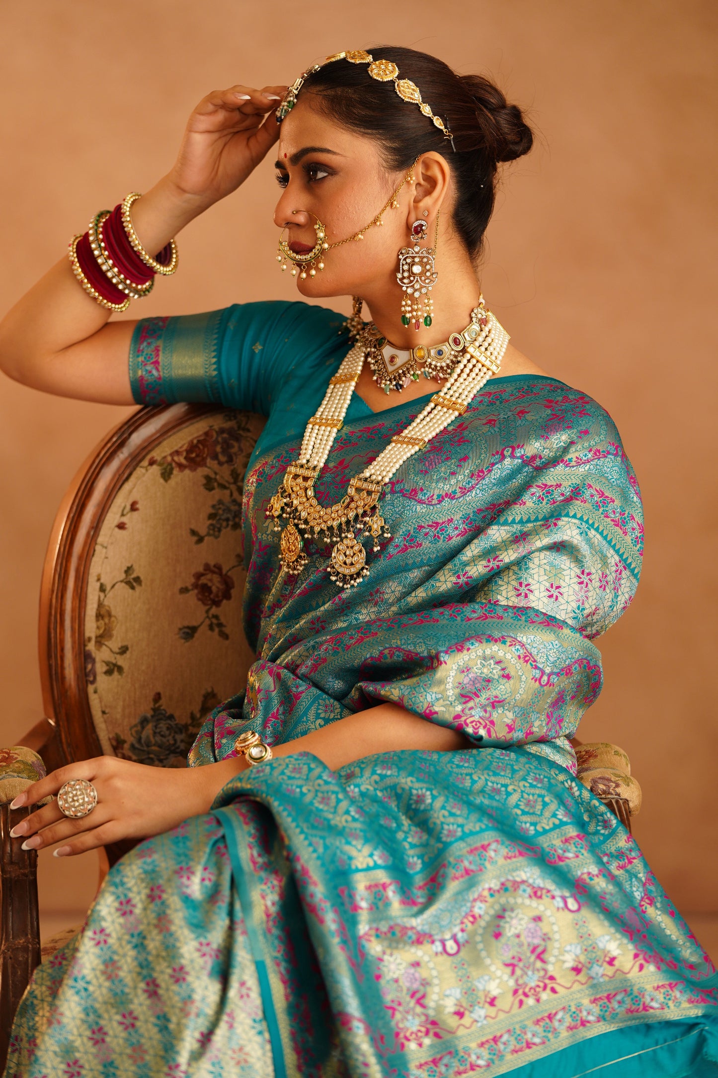 Traditional Dharmavaram silk saree with rich zari borders