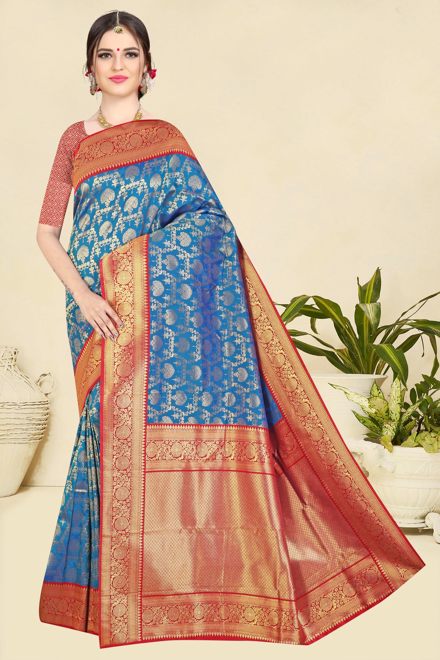 Silk Saree with distinctive design Pallu (Blue)