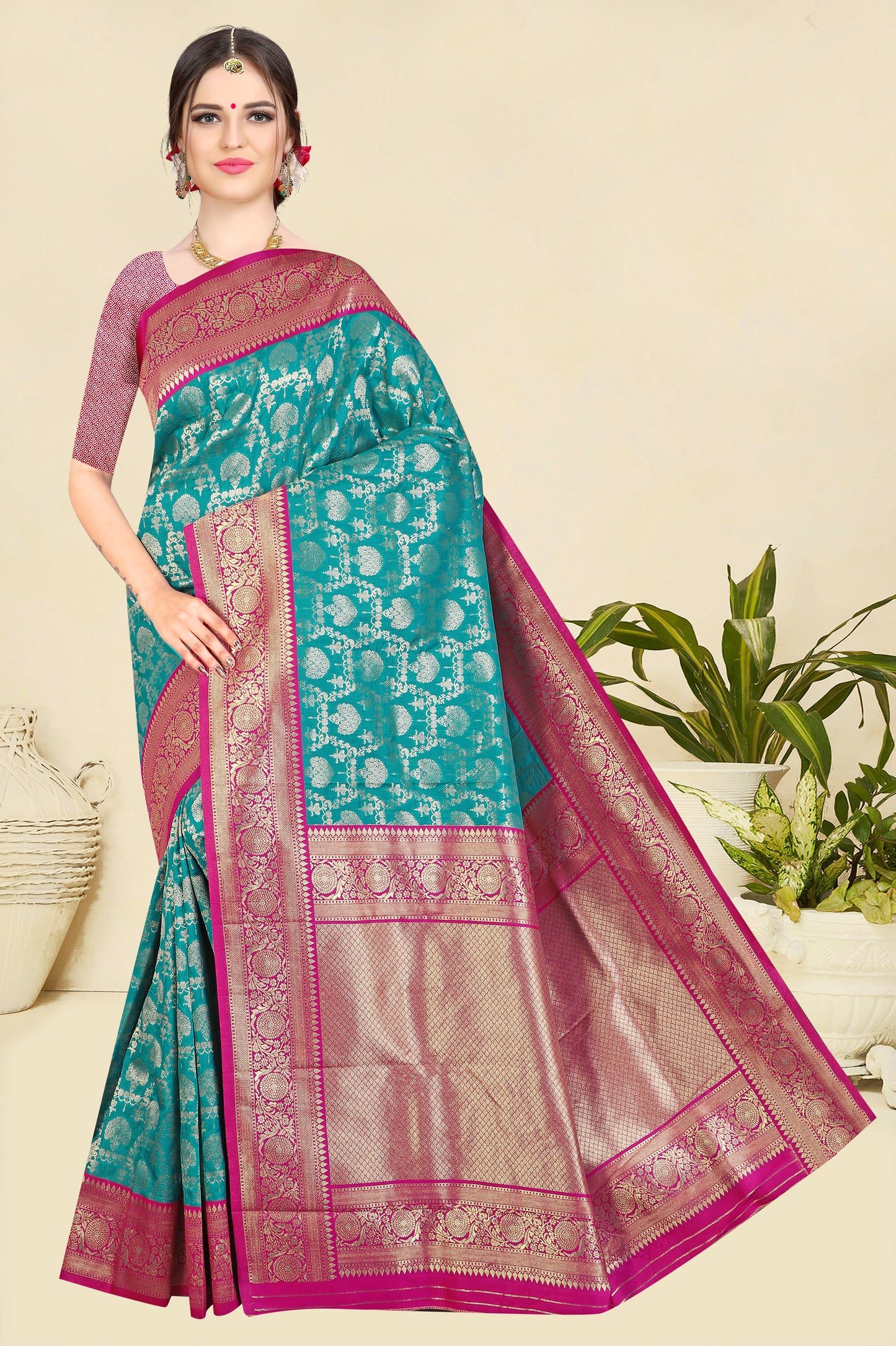 Silk Saree with distinctive design Pallu (Tiffney Blue)