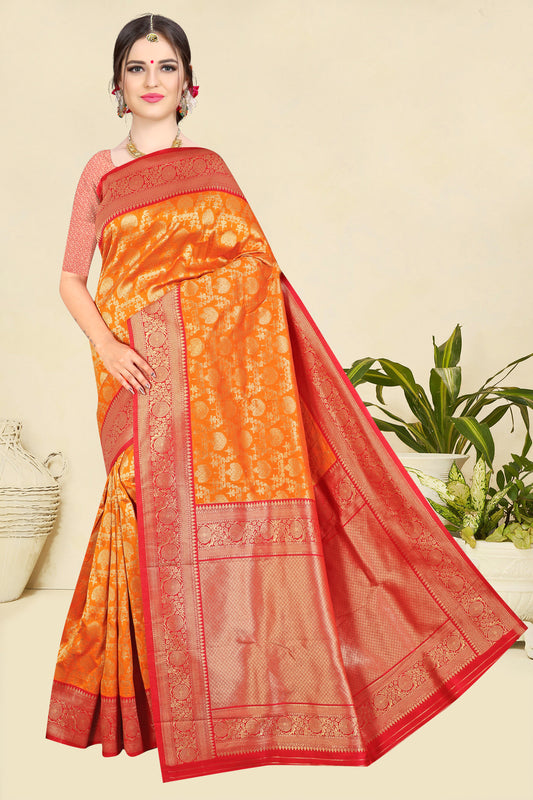 Silk Saree with distinctive design Pallu (Orange)