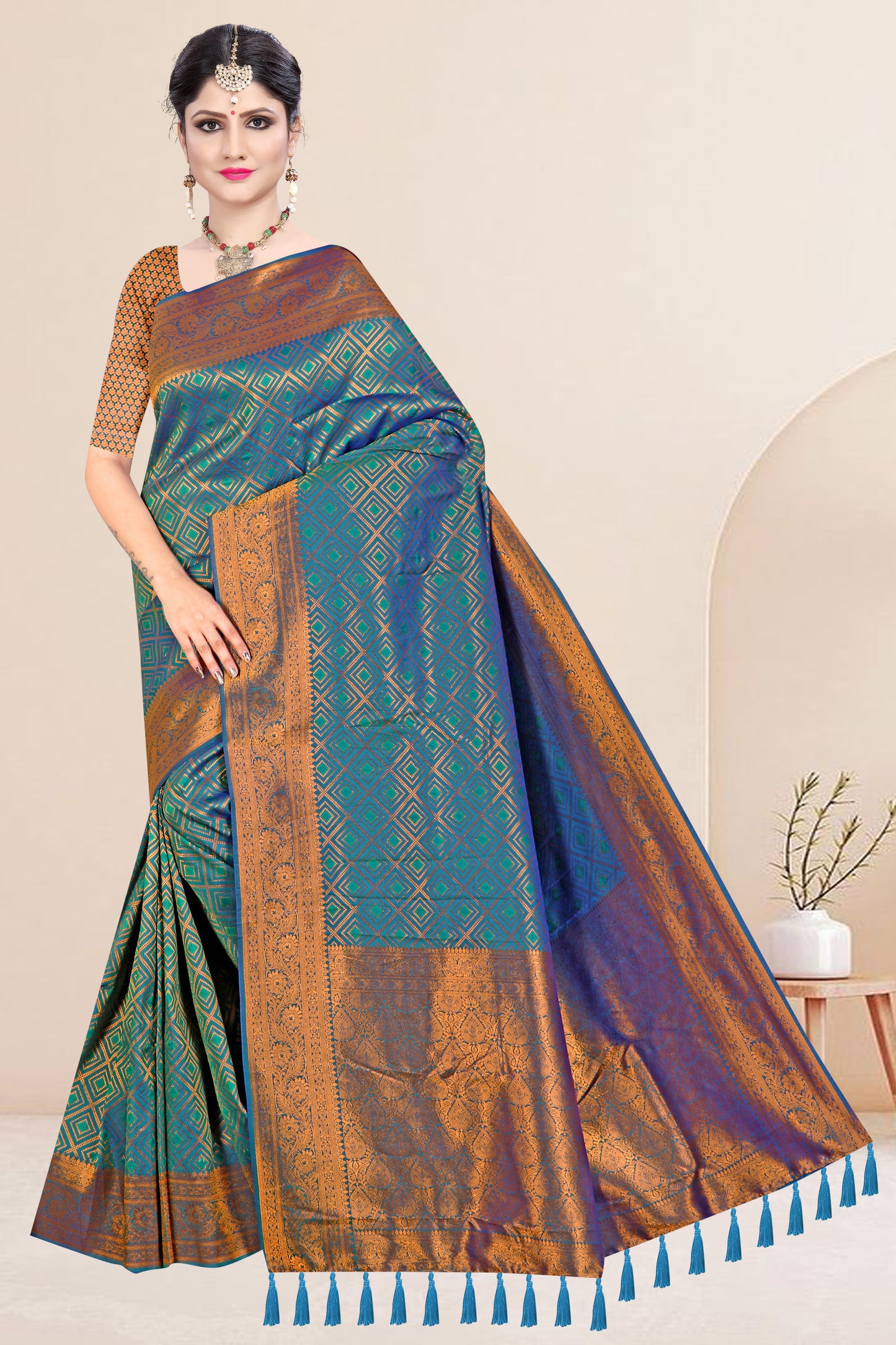 Banarasi Silk With Contemporary Classic Design Saree (Dark Blue)