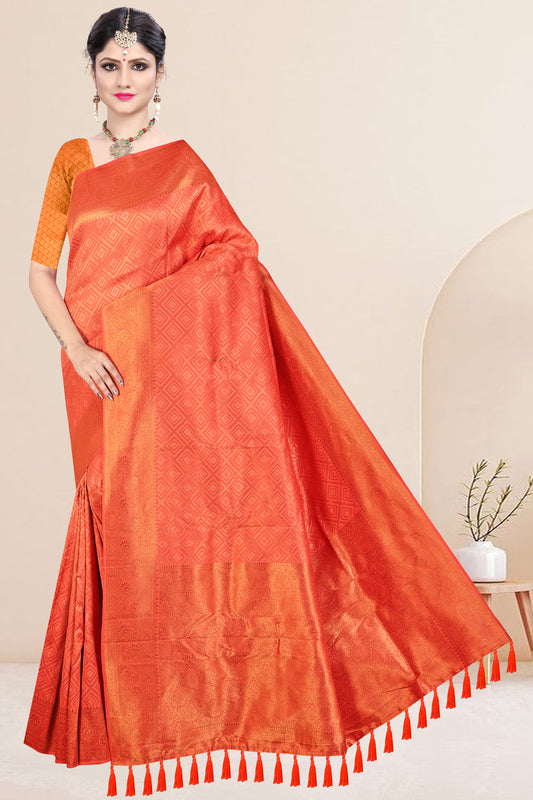 Banarasi Silk With Contemporary Classic Design Saree (Orange)