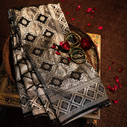 Jaal Brocket Katan Silk Saree in Banarasi Jari - Jagmohini