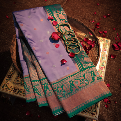 Katan Silk Saree with Silver and Copper Jari Meenakari - Jagmohini