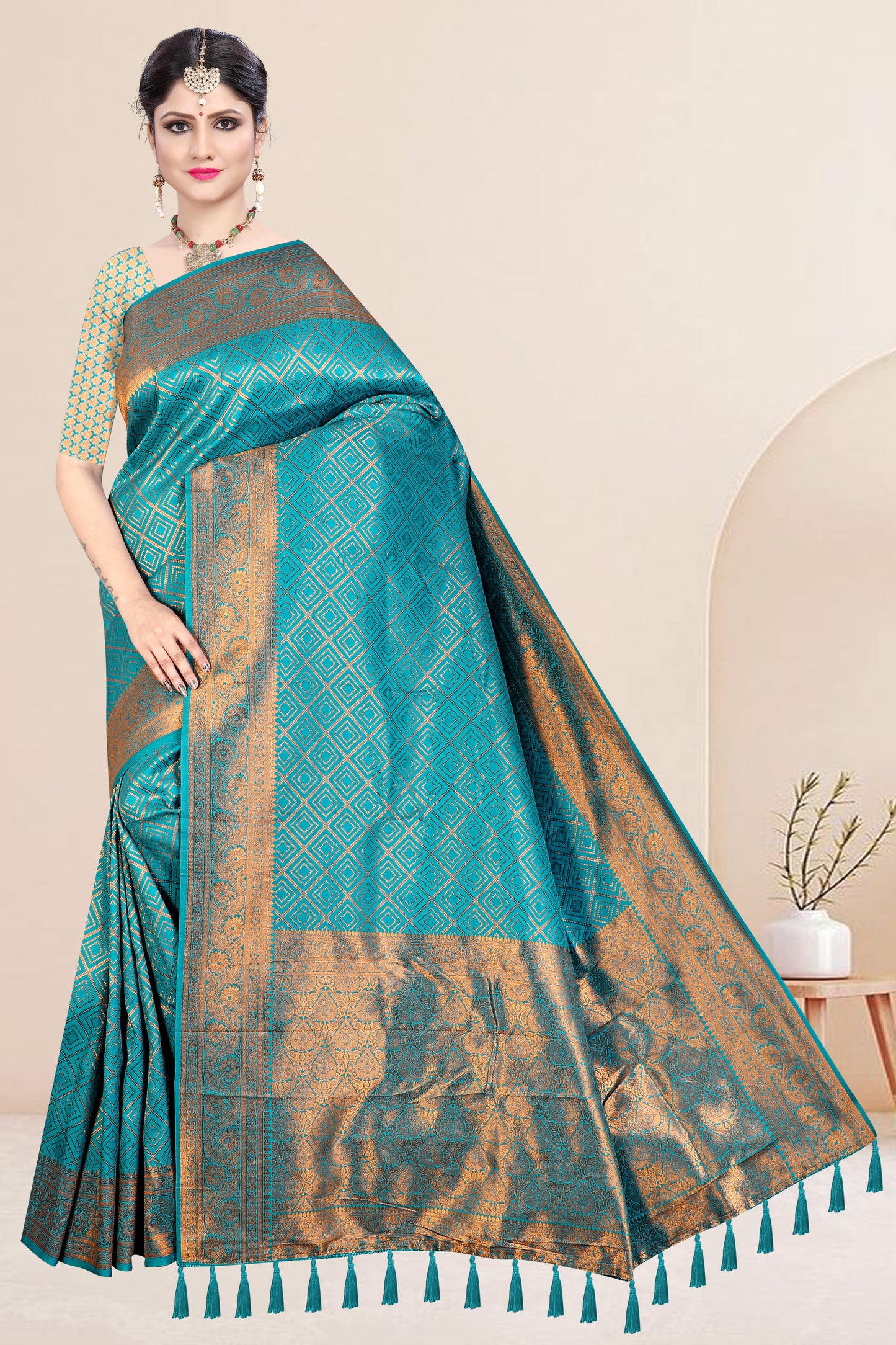 Banarasi Silk With Contemporary Classic Design Saree (Blue)