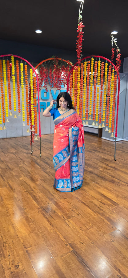 Premium Soft Silk Saree with Copper Zari & Silver Meenakari Work - Jagmohini