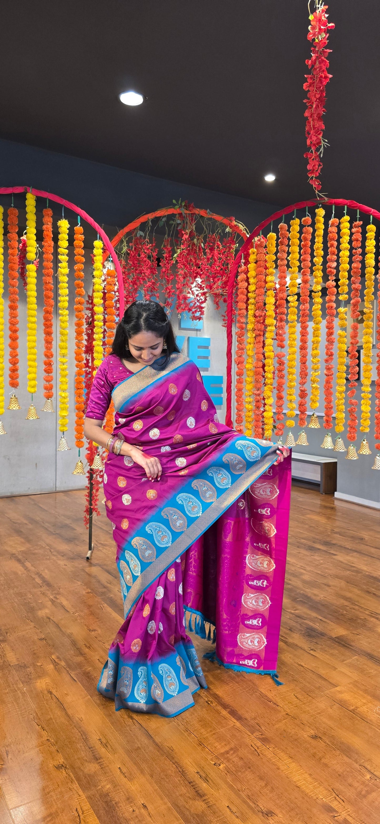 Premium Soft Silk Saree with Copper Zari & Silver Meenakari Work - Jagmohini