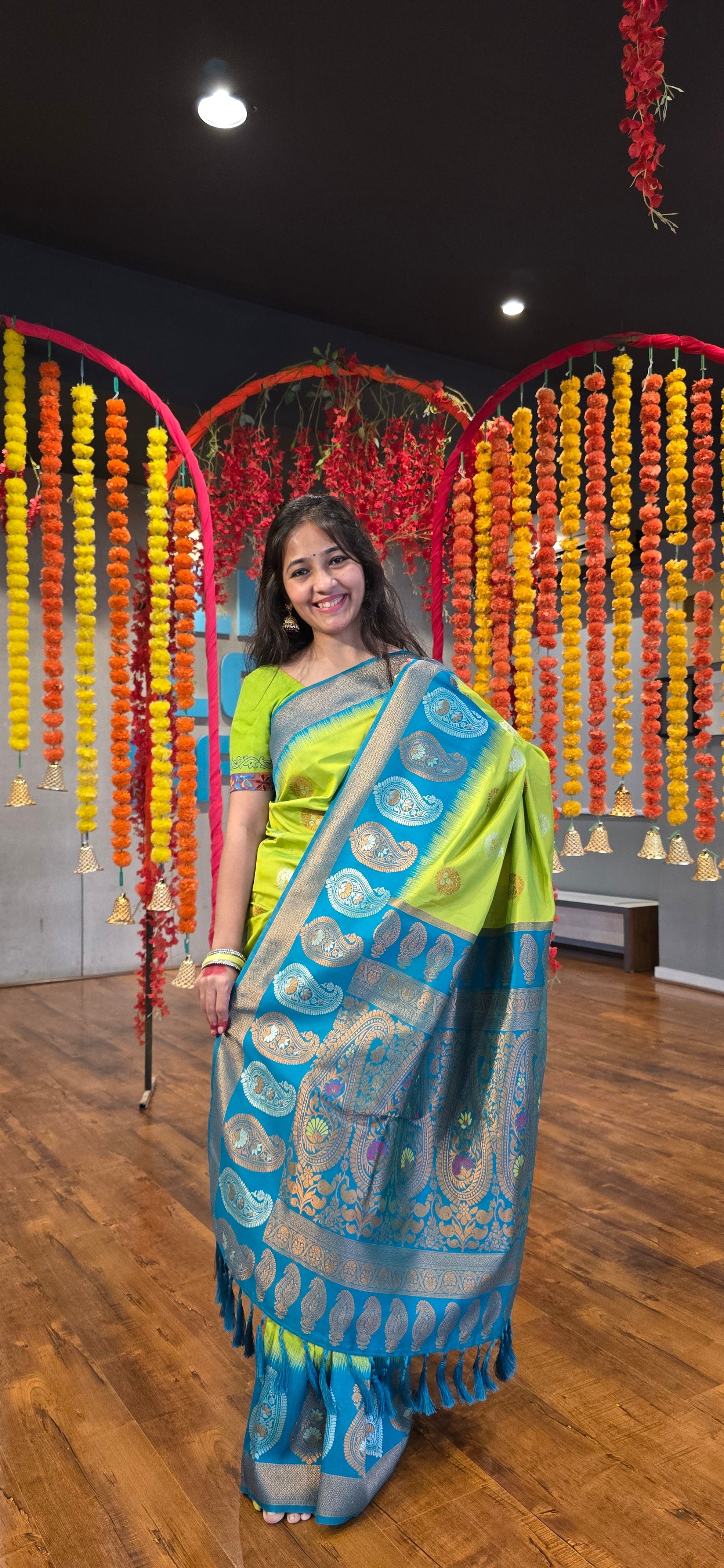 Premium Soft Silk Saree with Copper Zari & Silver Meenakari Work - Jagmohini