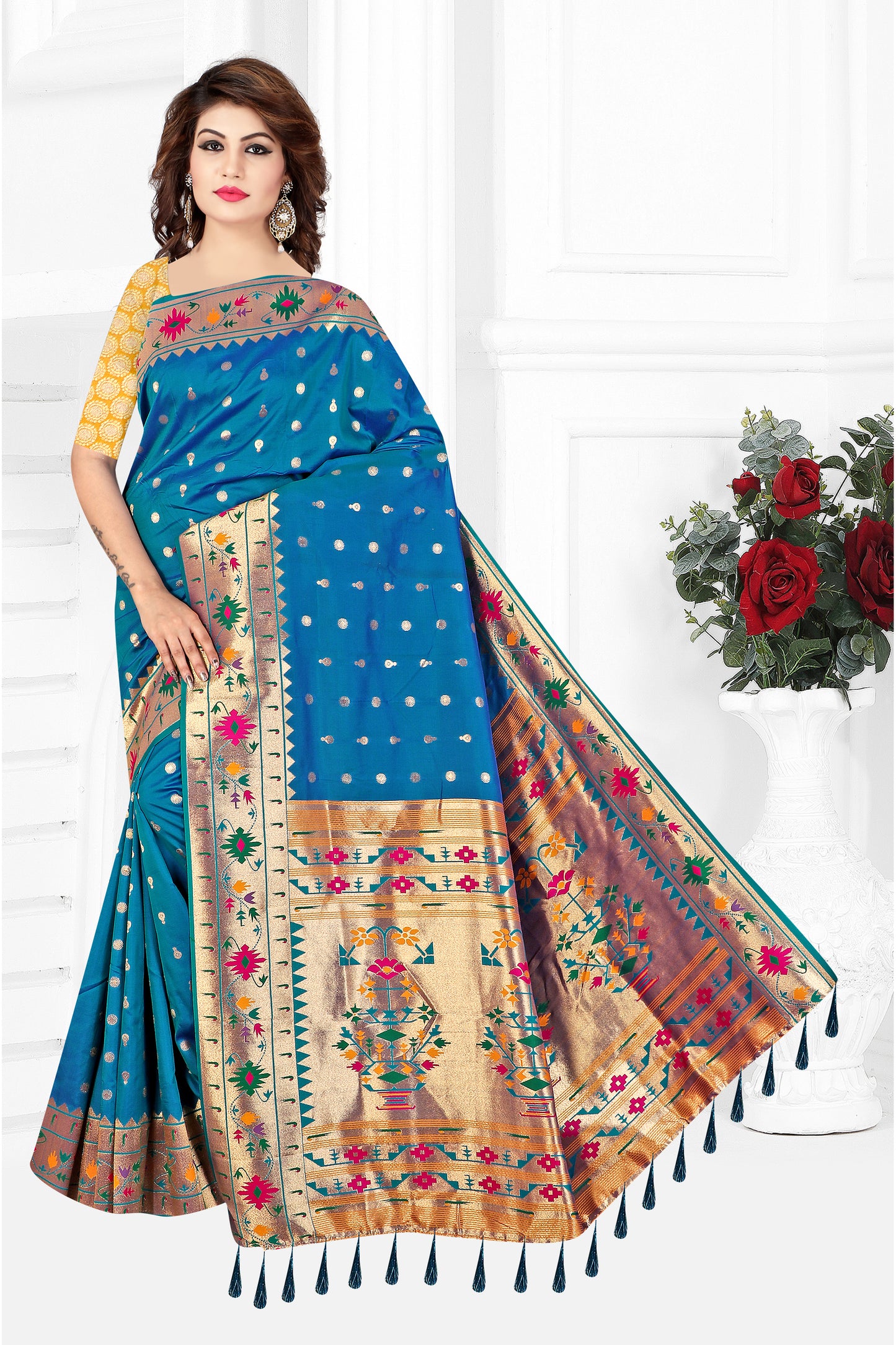 Ethnic Elegance Paithani Silk Saree (Blue)