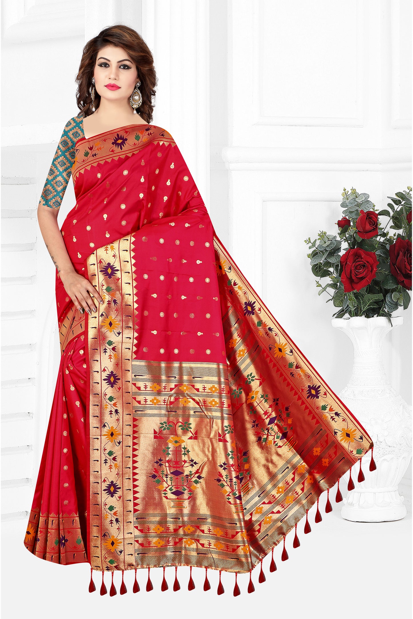 Ethnic Elegance Paithani Silk Saree (Red)