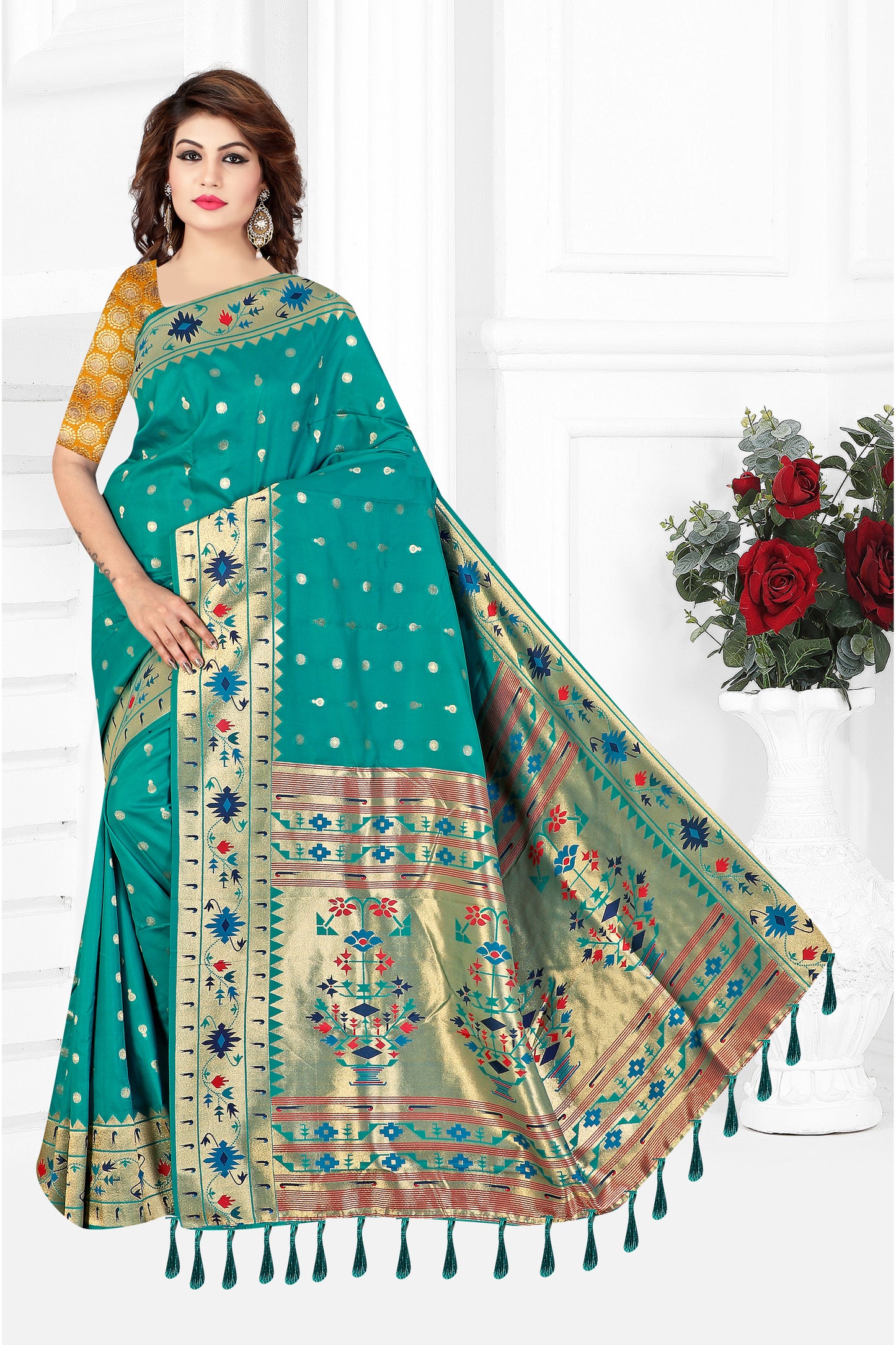 Ethnic Elegance Paithani Silk Saree (Tiffney Blue)