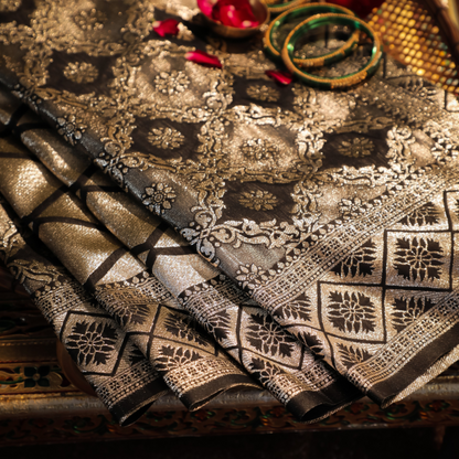Jaal Brocket Katan Silk Saree in Banarasi Jari - Jagmohini