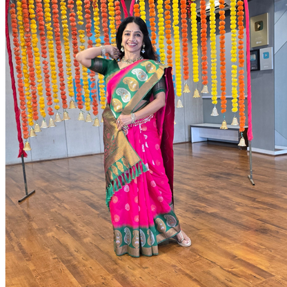 Exquisite Soft Silk Saree with Copper Jari and Silver Jari Meenakari - Jagmohini