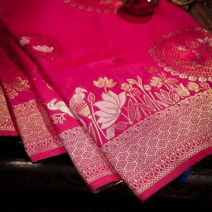 pink  Kantan silk saree with detailed handcrafted motifs
