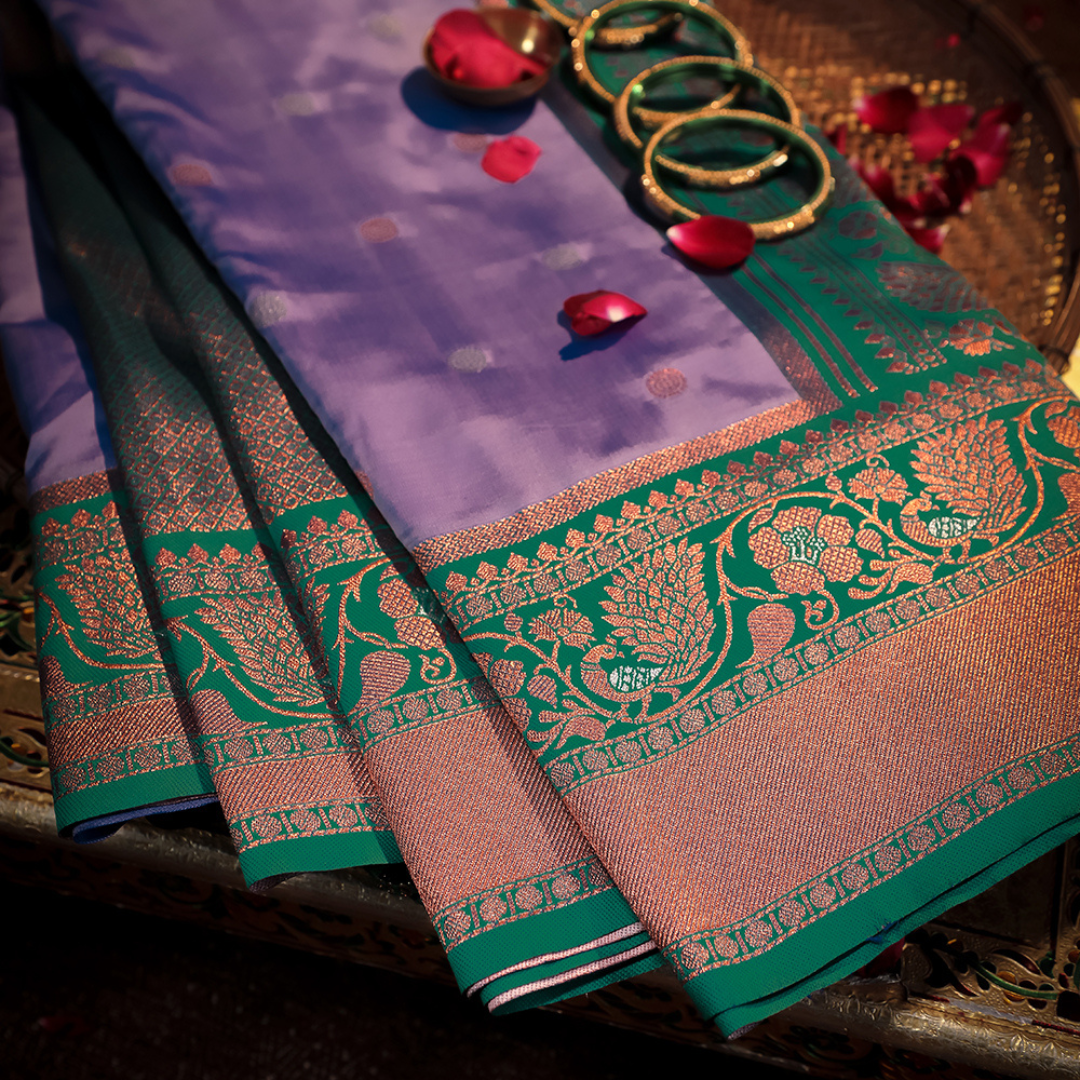 Katan Silk Saree with Silver and Copper Jari Meenakari - Jagmohini