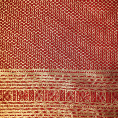 Luxurious red Katan Silk Saree with golden border

