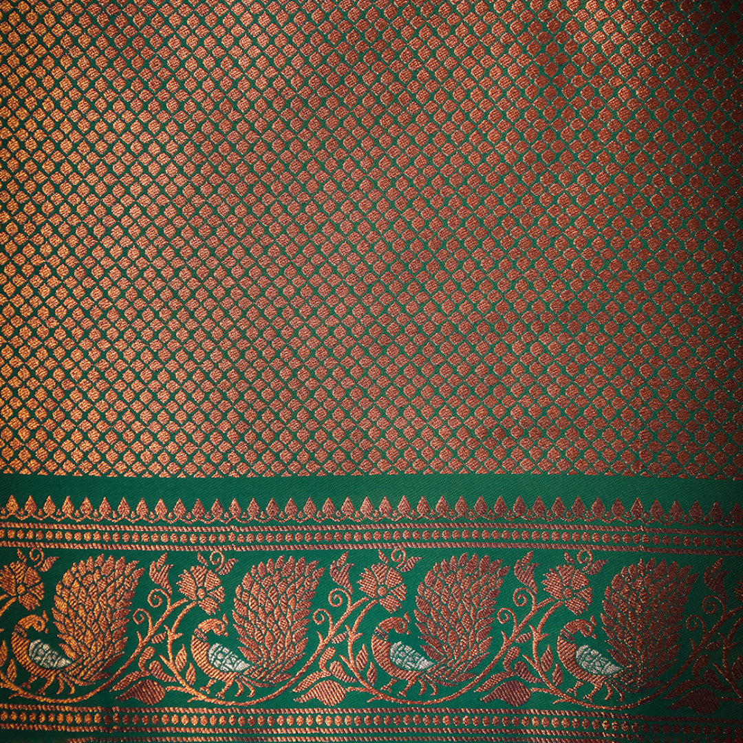 Katan Silk Saree with Silver and Copper Jari Meenakari - Jagmohini