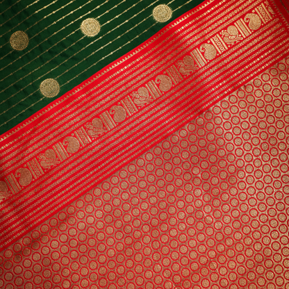 Luxurious red Katan Silk Saree with golden border

