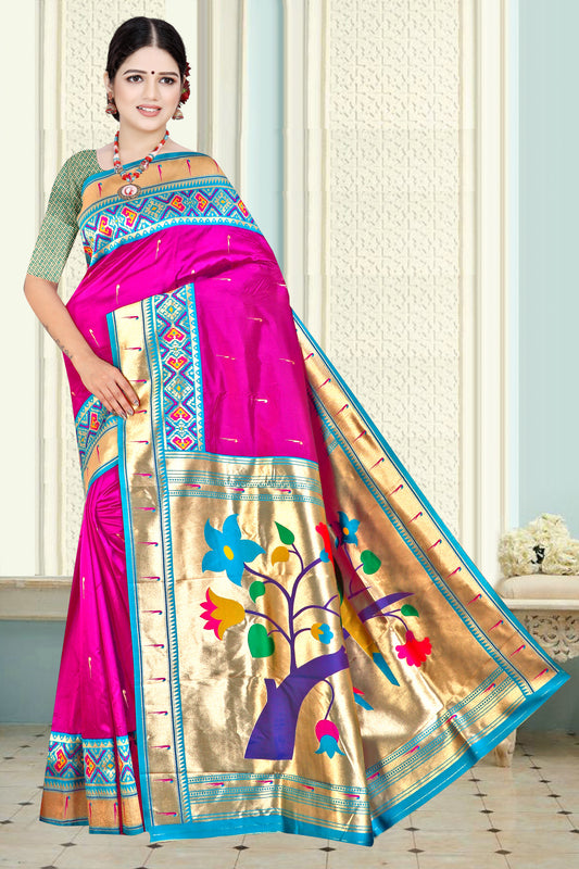 Ethnic Elegance Paithani Silk Saree with Heritage Hues Design (Purple)