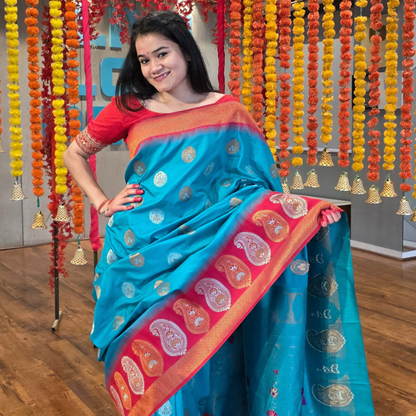  Soft Silk Saree with Copper Jari and Silver 