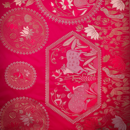 pink  Kantan silk saree with detailed handcrafted motifs
