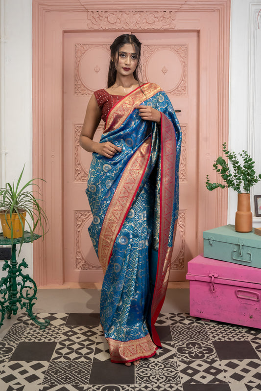 Paithani Silk Saree with Contrast Border & Sirowski Work