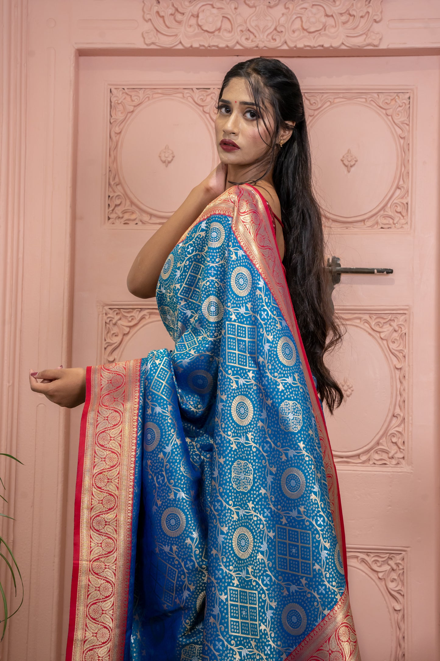 Paithani Silk Saree with Contrast Border & Sirowski Work