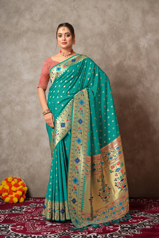 Pure Paithani Silk Saree with Rich Zari Border