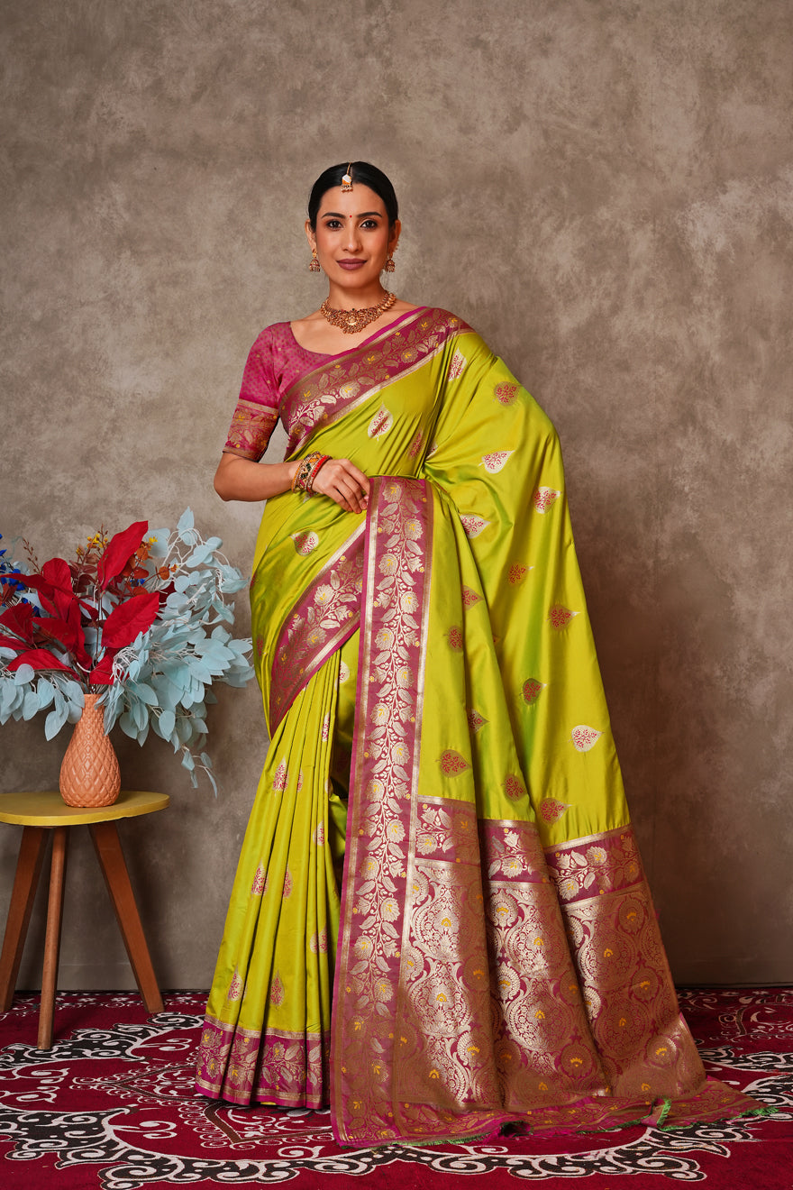 Champagne Gold Kantan Silk Saree with Designer Pallu