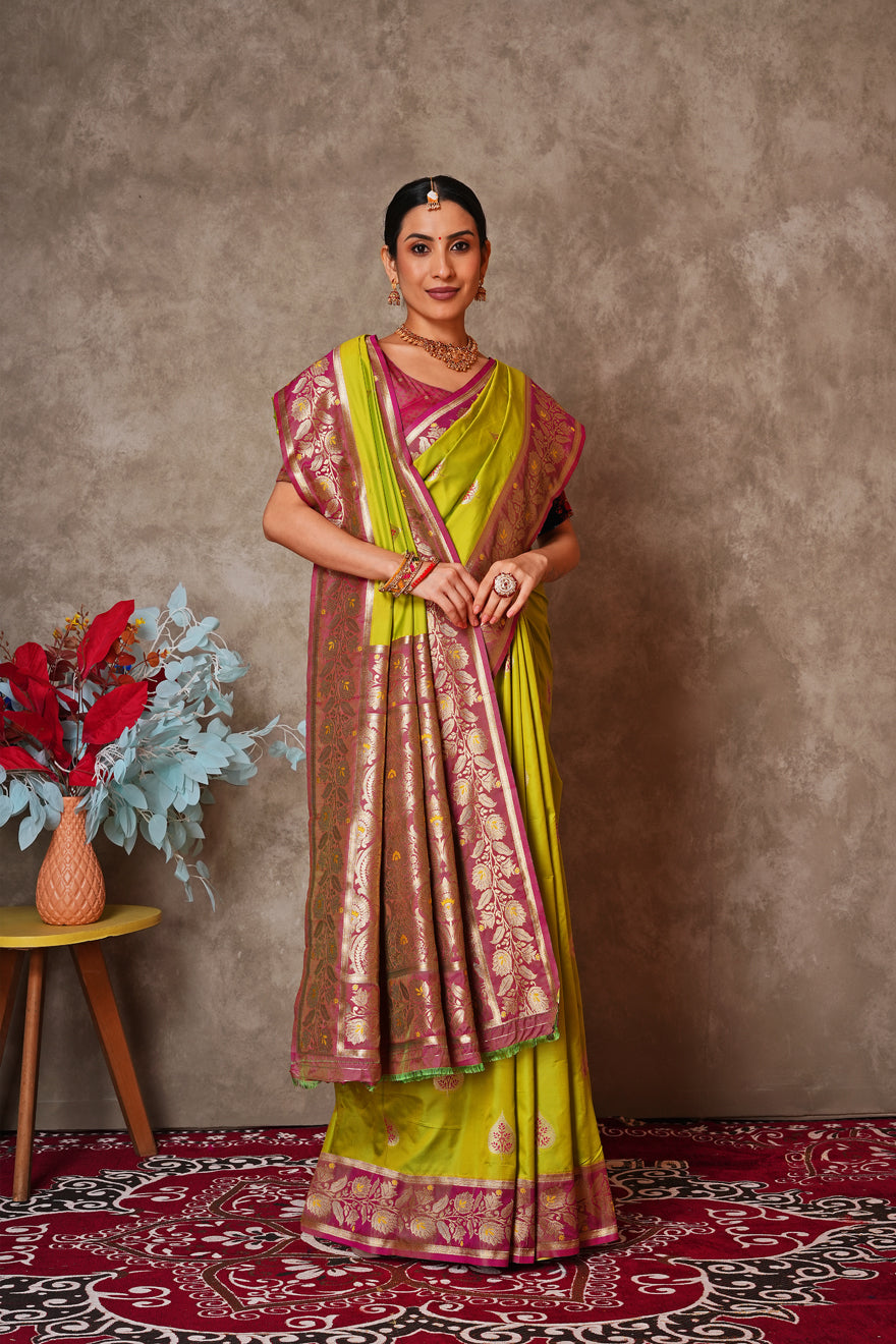 Champagne Gold Kantan Silk Saree with Designer Pallu