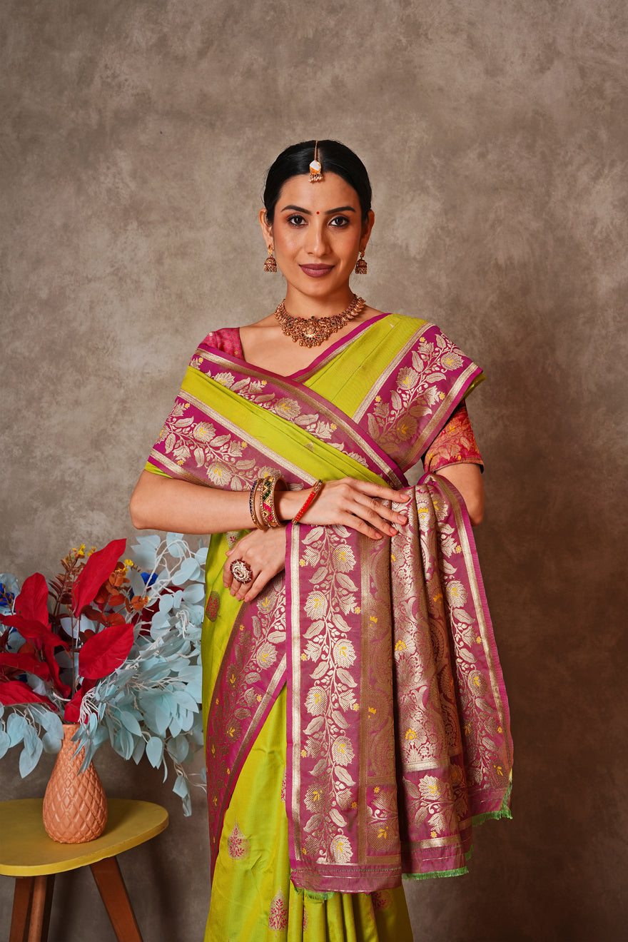Champagne Gold Kantan Silk Saree with Designer Pallu