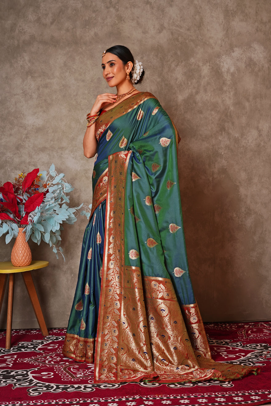 Champagne Gold Kantan Silk Saree with Designer Pallu