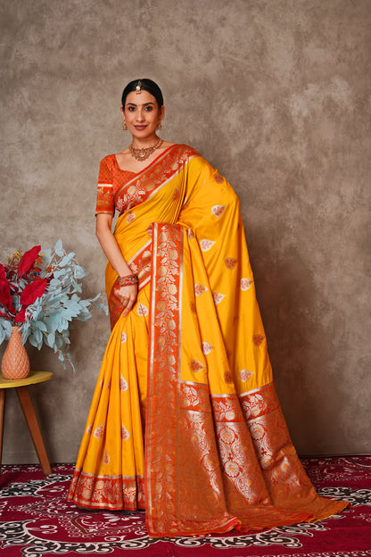 Champagne Gold Kantan Silk Saree with Designer Pallu