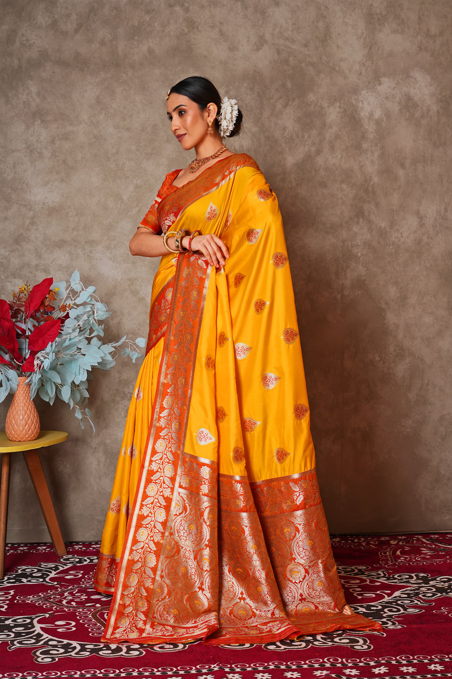 Champagne Gold Kantan Silk Saree with Designer Pallu