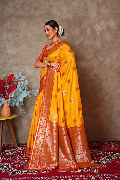 Champagne Gold Kantan Silk Saree with Designer Pallu