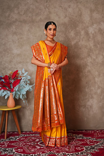 Champagne Gold Kantan Silk Saree with Designer Pallu