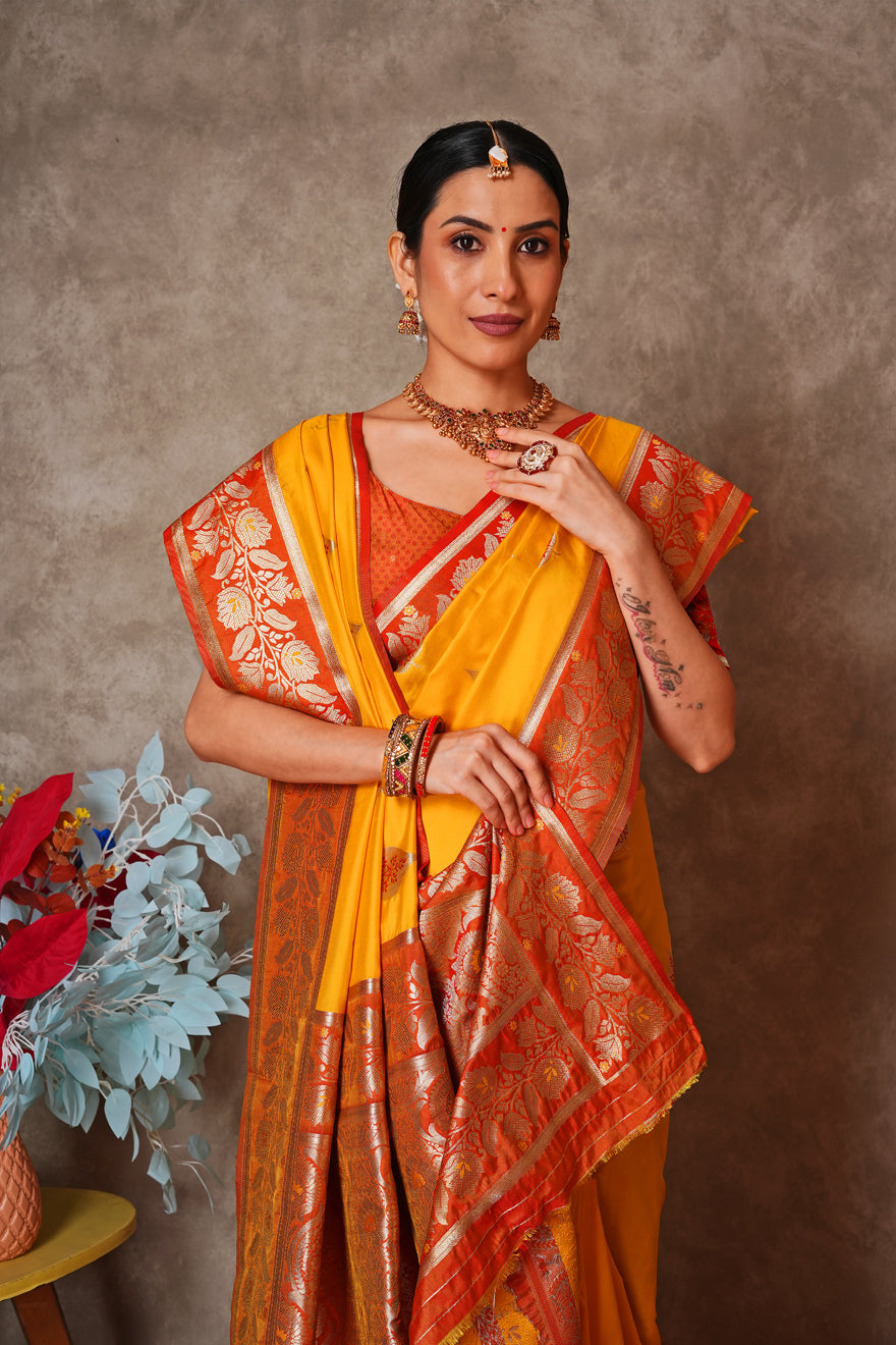 Champagne Gold Kantan Silk Saree with Designer Pallu