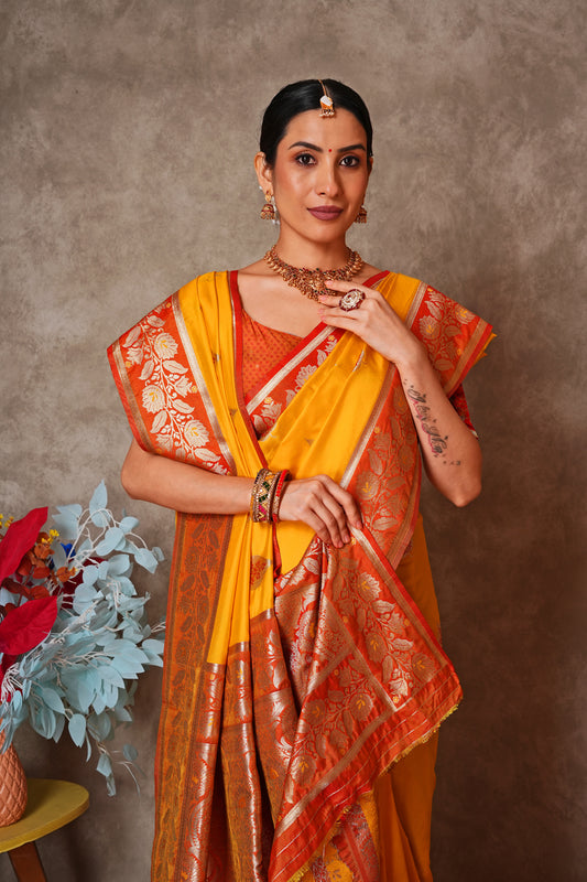 Champagne Gold Kantan Silk Saree with Designer Pallu