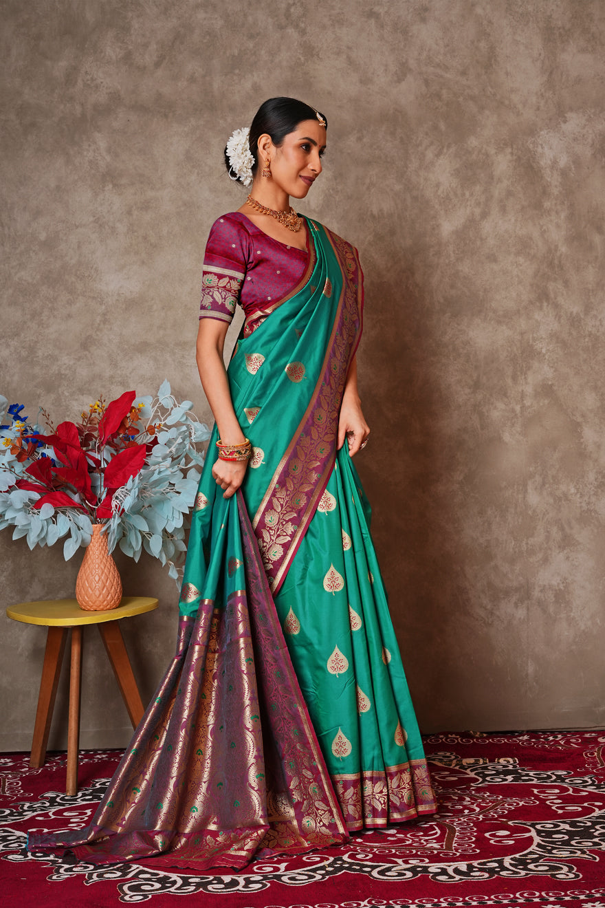 Champagne Gold Kantan Silk Saree with Designer Pallu
